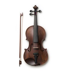 Fototapeta premium Studio shot violin, bow, isolated, white background, musical instrument, website, product