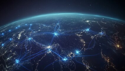 Global network of lights over night Earth