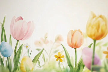 Fototapeta premium spring watercolor background with tulips