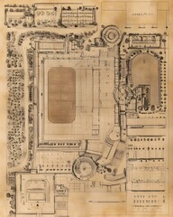 Obraz premium Detailed blueprint of an equestrian venue center in the heart of the city aerial top down view