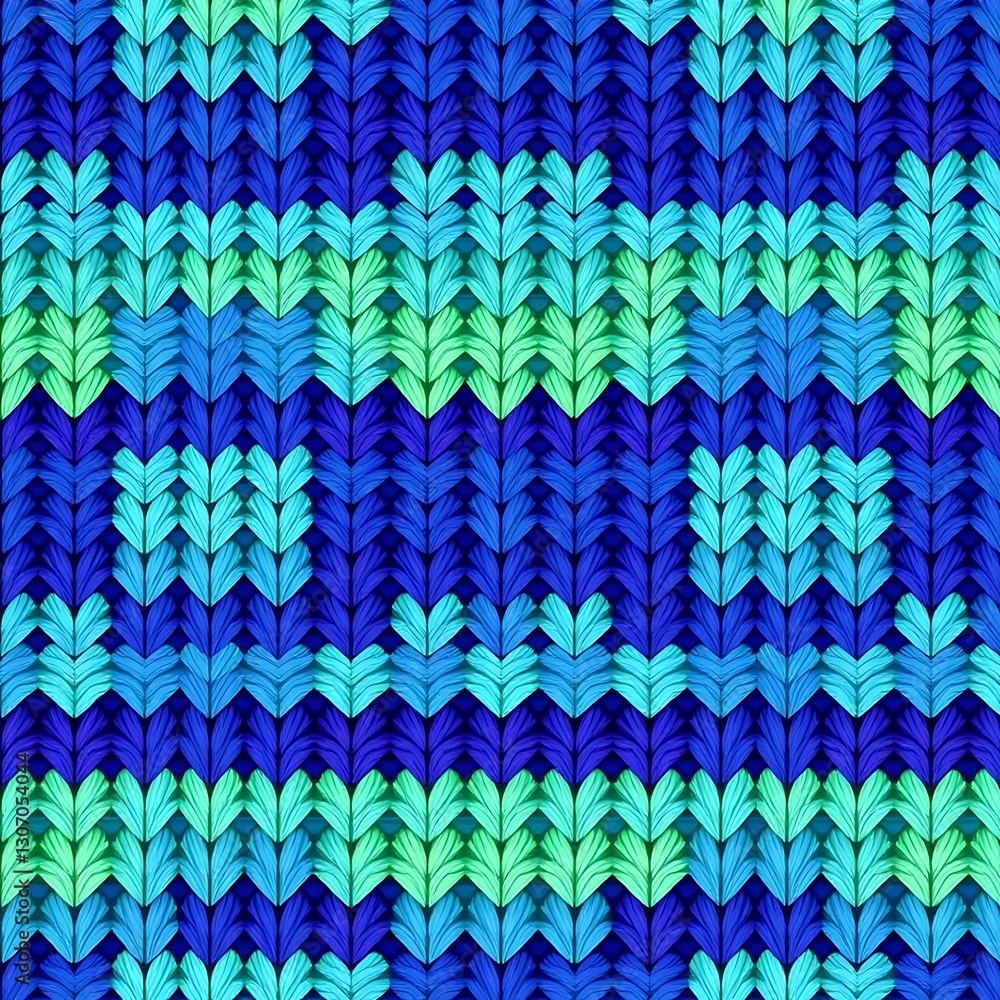 Poster knitted blue pattern: a vibrant and intricate knitted pattern with a repeating design of blue and gr