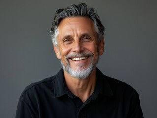 Obraz premium Smiling mature man grey hair portrait happy AI generated