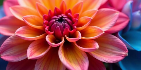 Fototapeta premium Close-up of colorful dahlia petals creating texture, colorful, macro, dahlia