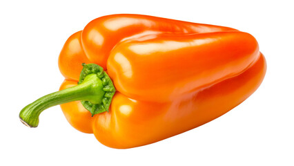 Orange sweet pepper, pepper with a smooth, shiny surface and bright green stalk. A vegetable for use in cookbooks, recipes, promotional materials, food packaging and 