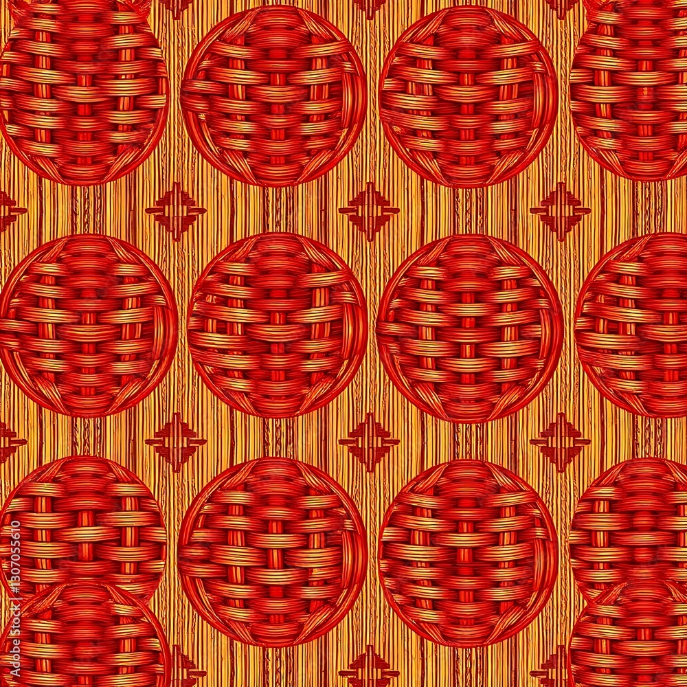 Aufkleber textural harmony: an intricate pattern of woven spheres and intersecting lines, painted in warm reds