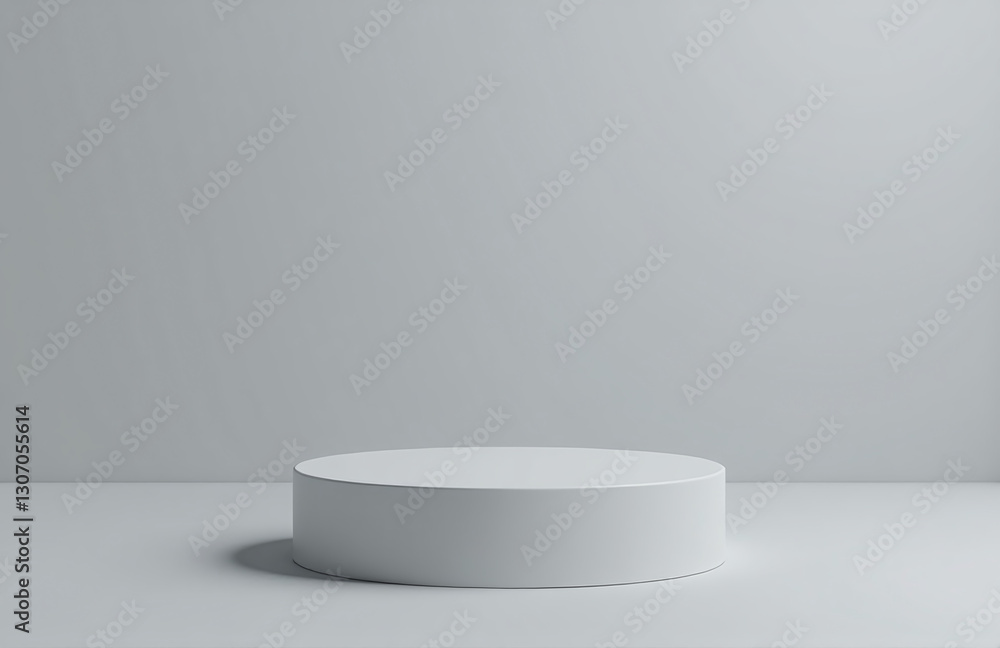 Poster realistic 3d vector design features a gray pedestal with geometric platform, minimalist setup for sh