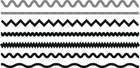 Various unique wave patterns. Visual representation of various wave types. Zigzag wave for a border.