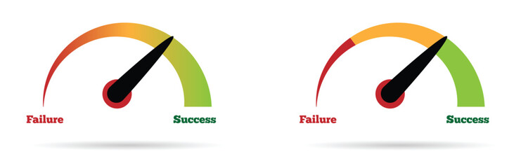 Failure and Success Meter Isolated on White. Business and financial sales concept vector art