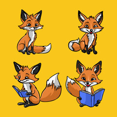Fototapeta premium 4 cartoon fox pictures in various poses