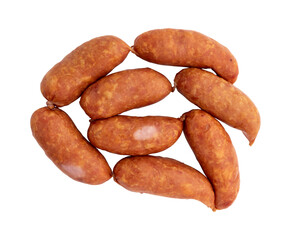 pile of smoked sausage isolated