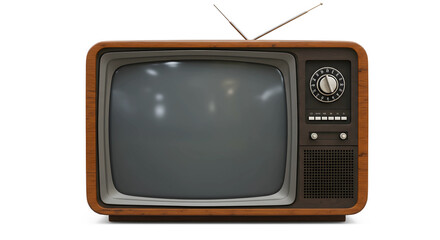 Retro vintage TV set with an old-fashioned CRT screen in black and white, showcasing antique technology and media communication