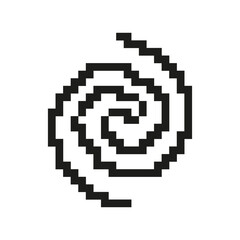 Pixelated Spiral Icon. Swirling Motion Symbol in Pixel Art Style. Twisting and Turning Swirl Shape Symbolizing Dynamic Movement. Isolated Vector Illustration
