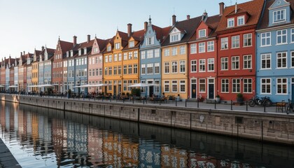 Naklejka premium Exploring Colorful Buildings Along a Canal in a Picturesque European City