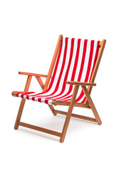 Red and white striped beach chair isolated on white