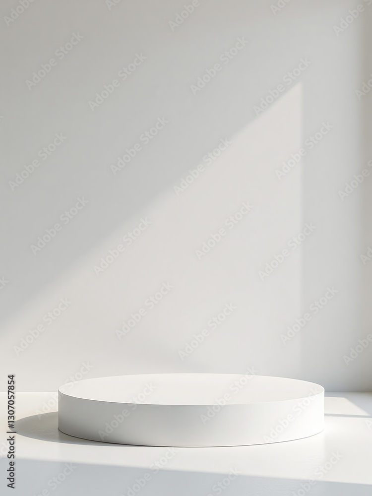 Poster Minimal Geometric Platform With A Soft Clean Floor And A Blank Premium Display Stand For Presenting Ideas.