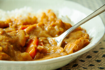 スプーンでカレーライスを食べるイメージアップ