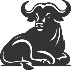 Buffalo sitting with its legs folded beneath its body animal vector silhouette