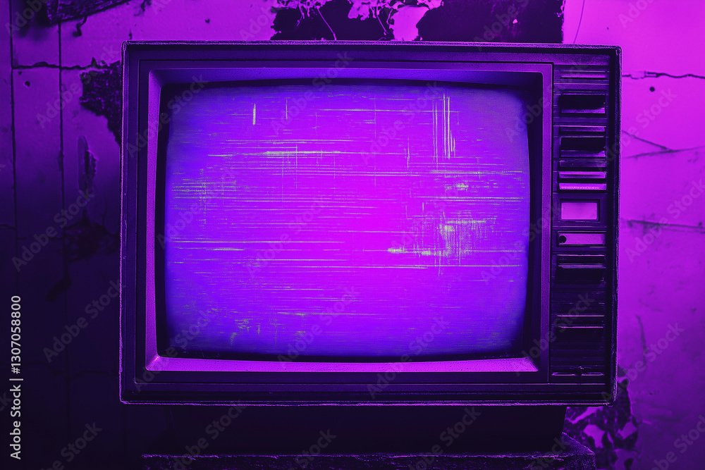 Aufkleber 80s retro wave style background displayed on vintage computer screen. vhs noise and glitch effects. 