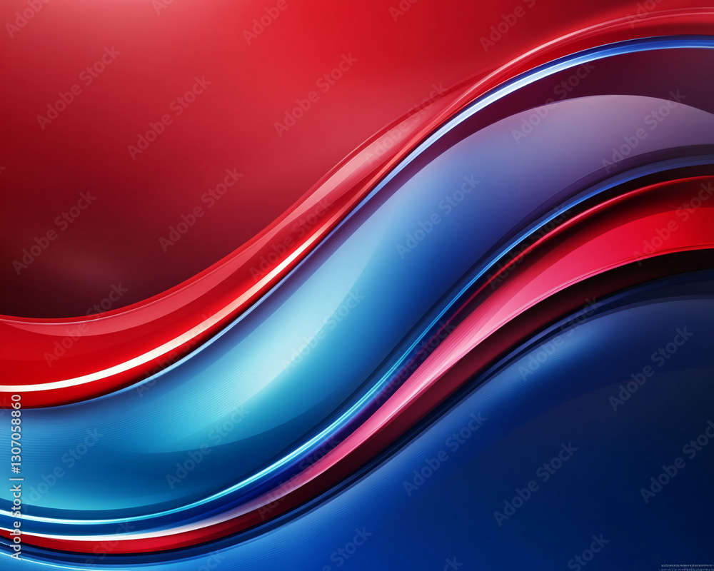 Poster Abstract image with red and blue glossy waves creating a dynamic and vibrant design, showcasing a modern and sleek aesthetic suitable for various applications