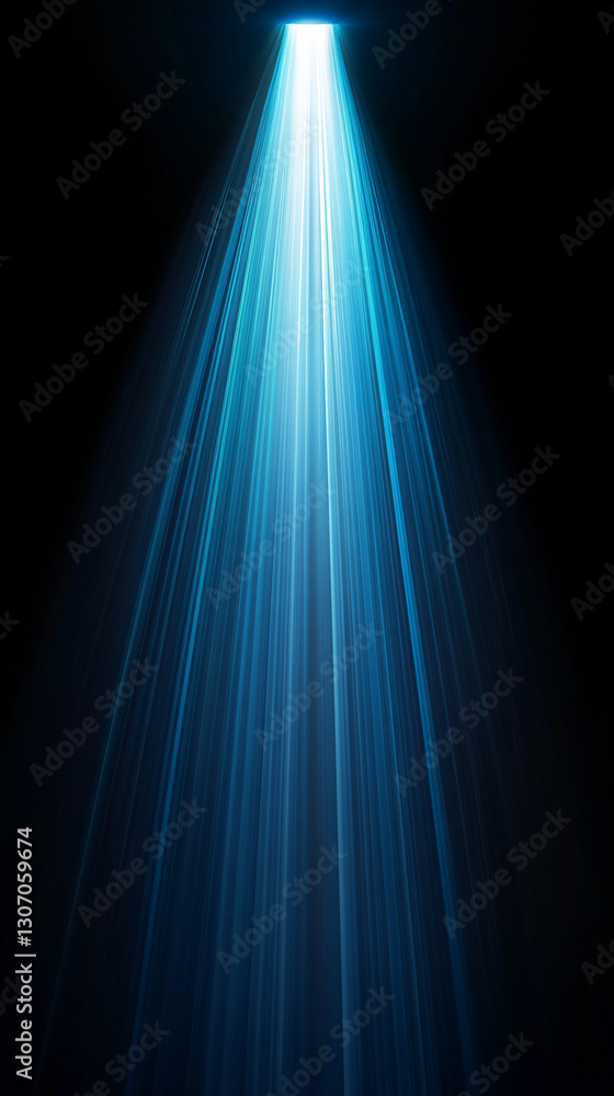 Poster abstract image of blue light rays emanating from above, creating a dramatic and intense visual effec