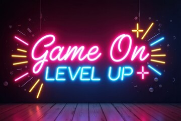Colorful neon sign promoting gaming excitement
