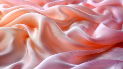 Fototapeta premium A soft peach background, featuring an elegant and flowing fabric texture, provides space for text or graphics.