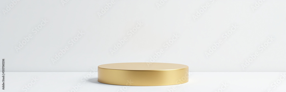 Poster golden pedestal with simple and modern design on a clean white background for product advertisement 