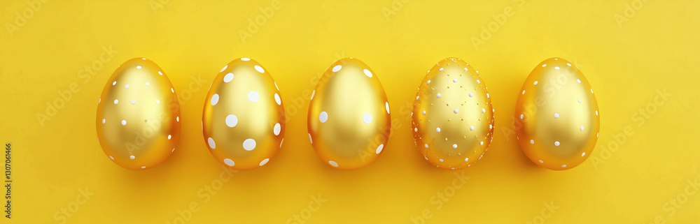 Aufkleber golden easter eggs decorated in a simple yet elegant pattern against a bright yellow background in a
