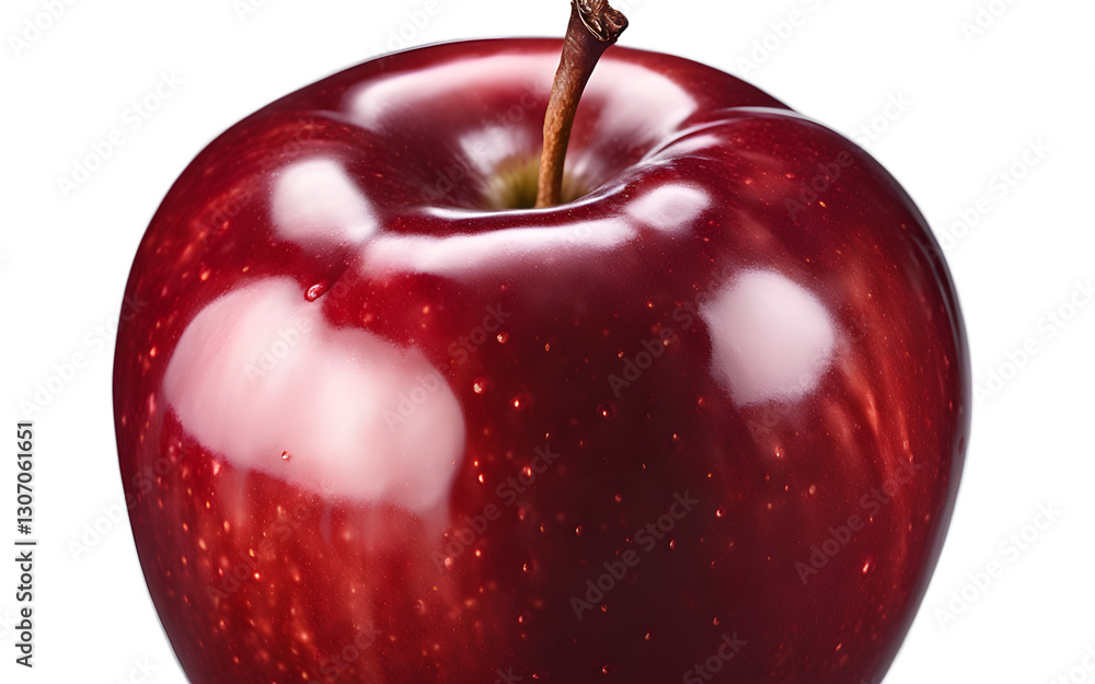 Poster A ripe red apple with a glossy finish, isolated on a empty plain background