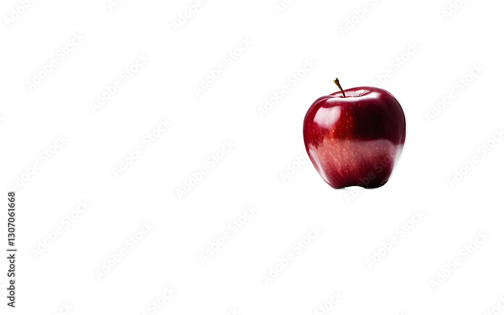 Poster A ripe red apple with a glossy finish, isolated on a empty plain background