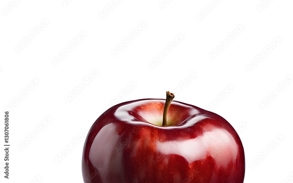 Poster A ripe red apple with a glossy finish, isolated on a empty plain background