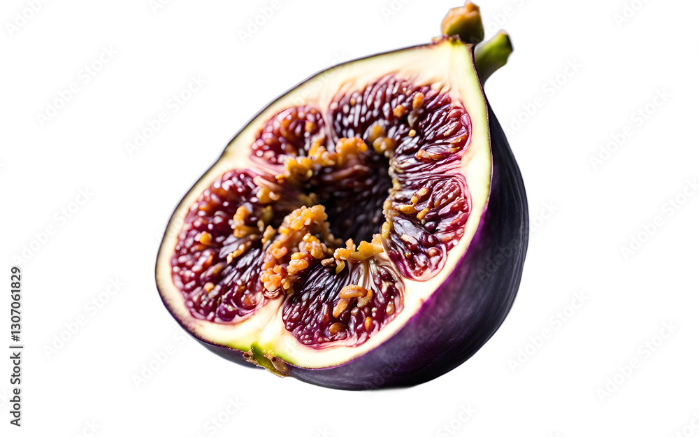 Poster a single fig with its purple skin, isolated on a empty plain background