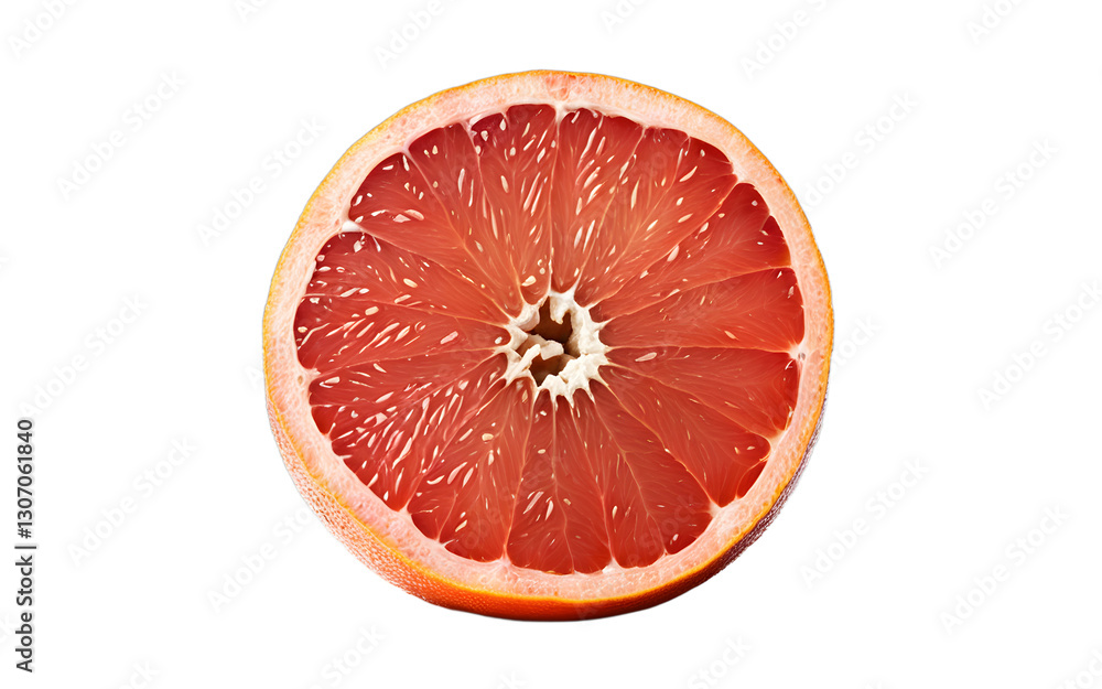 Poster A single grapefruit with half-sliced skin, isolated on a empty plain background