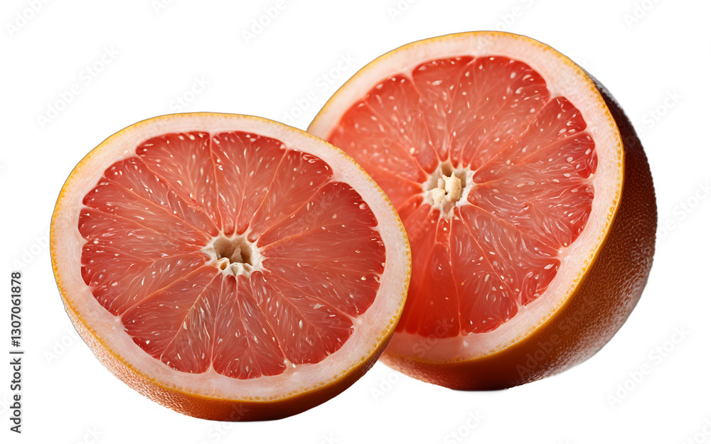 Poster A single grapefruit with half-sliced skin, isolated on a empty plain background