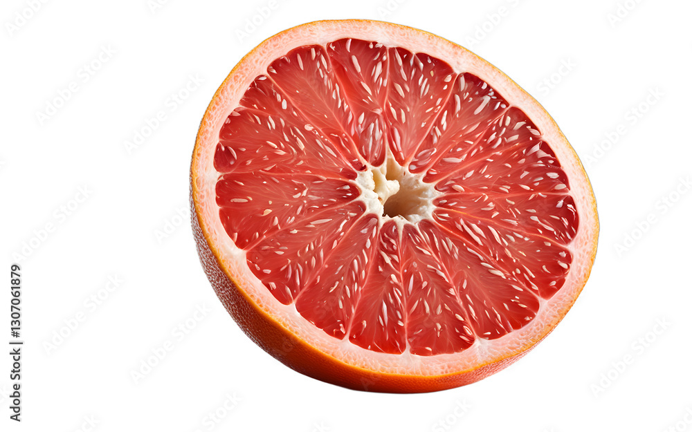 Poster A single grapefruit with half-sliced skin, isolated on a empty plain background
