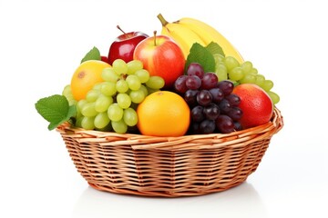 Fruit basket grapes apple plant.