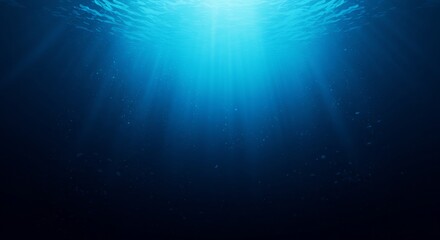 Fototapeta premium Deep ocean sunlight beams dramatically illuminate dark blue water. AI Generated