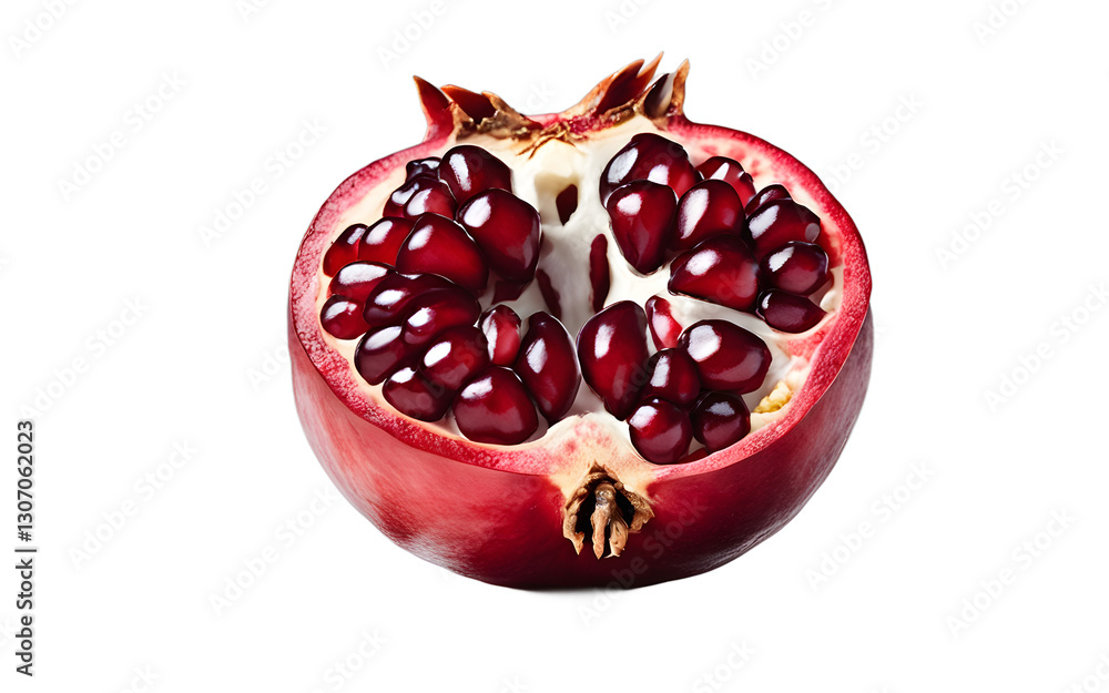 Poster A single pomegranate with bright red seeds, isolated on a empty plain background
