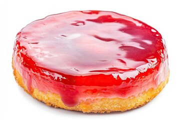 Baked cheesecake with a biscuit crust and strawberry glaze isolated on white background 