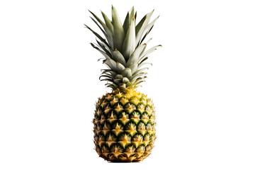 A single ripe pineapple with golden yellow skin, isolated on a empty plain background