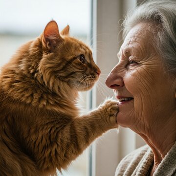 senior woman with cat