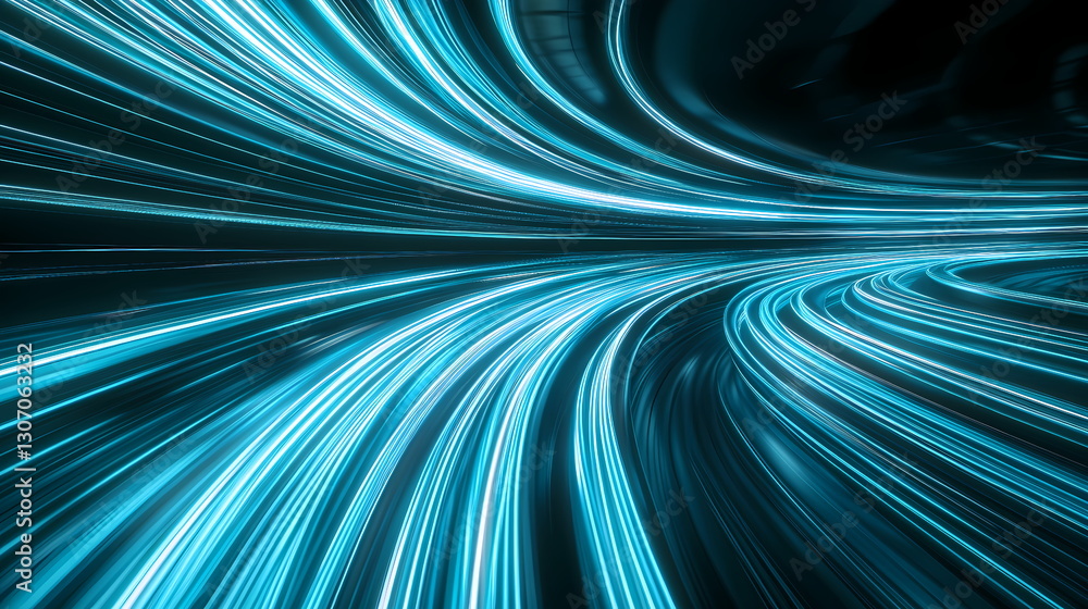 Poster light trails creating a futuristic tunnel effect illuminating the darkness