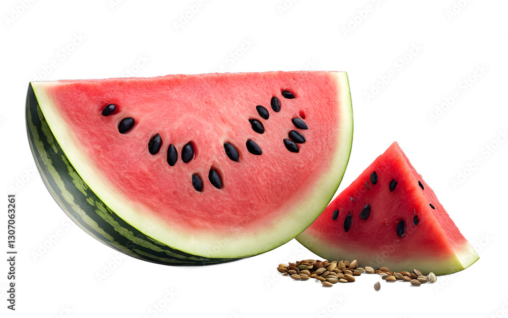 Poster a whole watermelon with its green rind, isolated on a empty plain