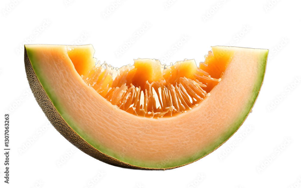 Poster A slice of cantaloupe melon showing orange flesh, isolated on a empty plain background