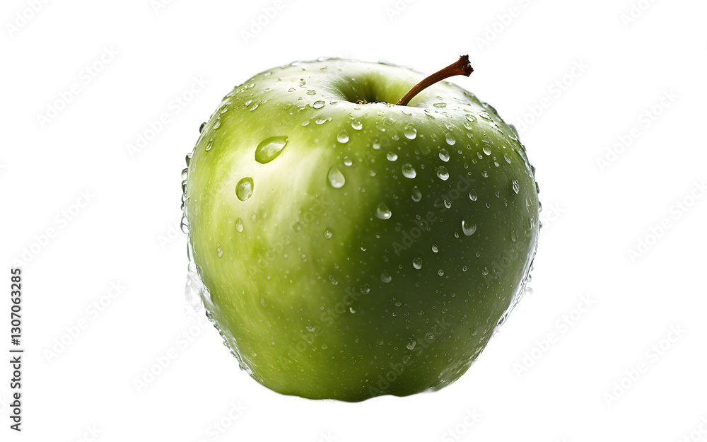 Poster An apple with droplets of water on its surface, isolated on a empty plain background
