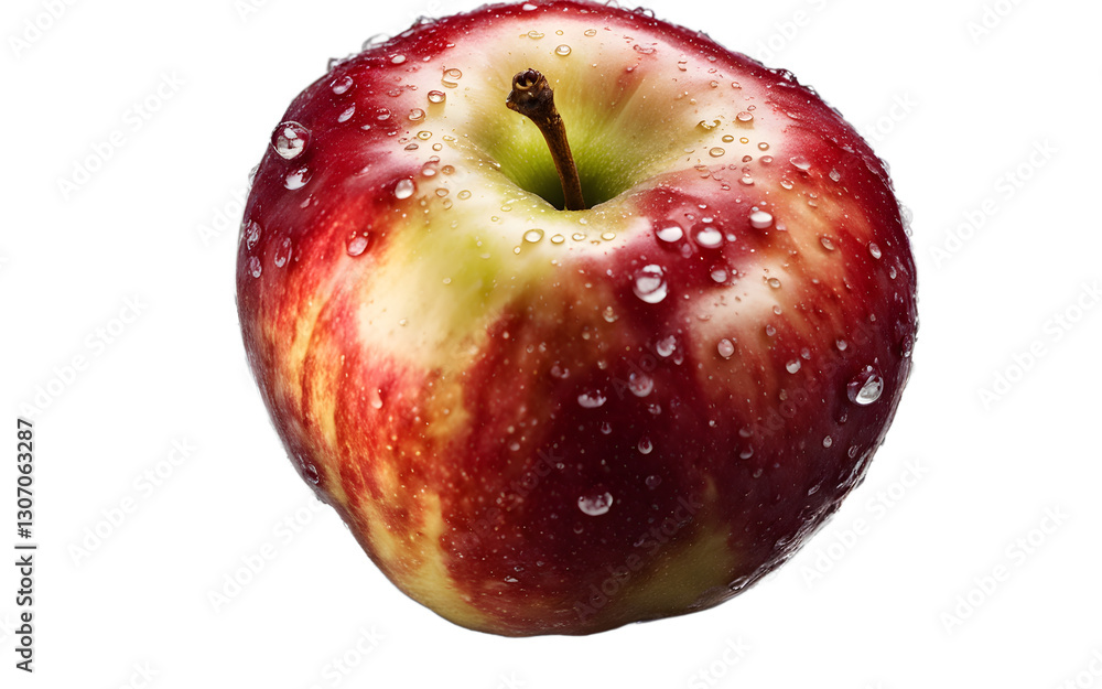 Poster An apple with droplets of water on its surface, isolated on a empty plain background
