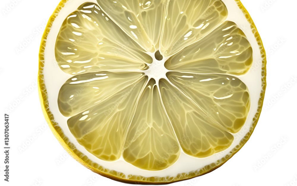 Poster A sliced lemon with visible pulp, isolated on a empty plain background