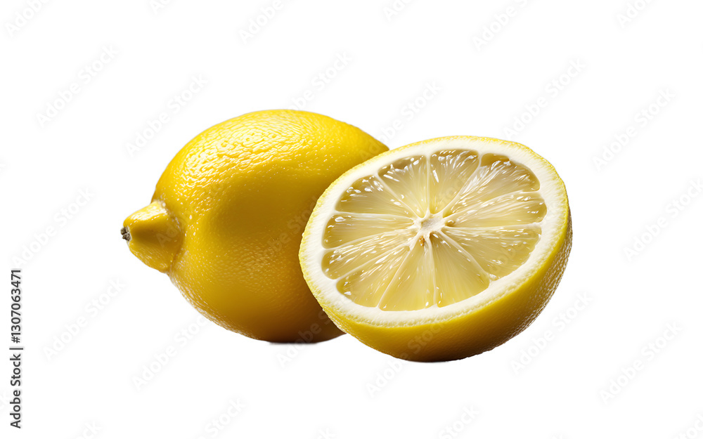 Poster A sliced lemon with visible pulp, isolated on a empty plain background