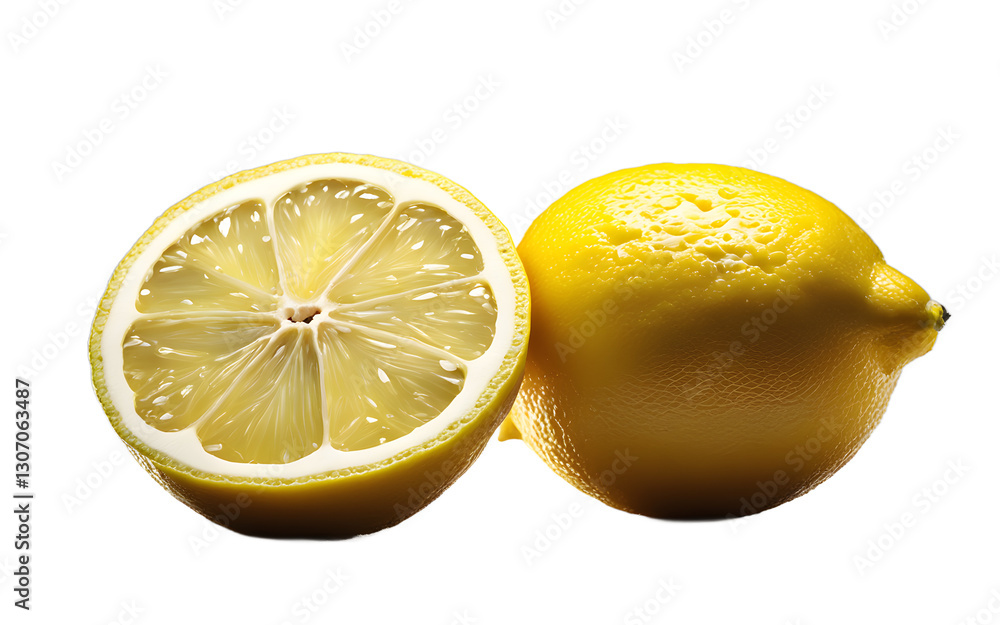 Poster A sliced lemon with visible pulp, isolated on a empty plain background