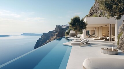 Fototapeta premium Luxury cliffside resort infinity pool ocean view AI generated